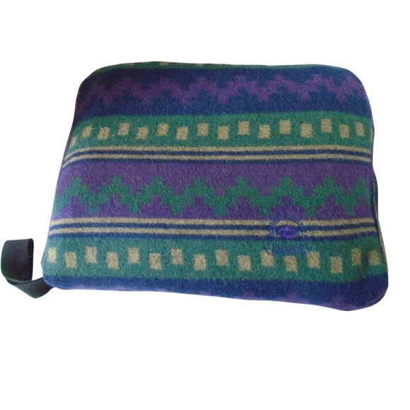 Mid-West Garment Co Wool Blend Blanket with storage bag 65x80 Green Purple Yel - Picture 2 of 6